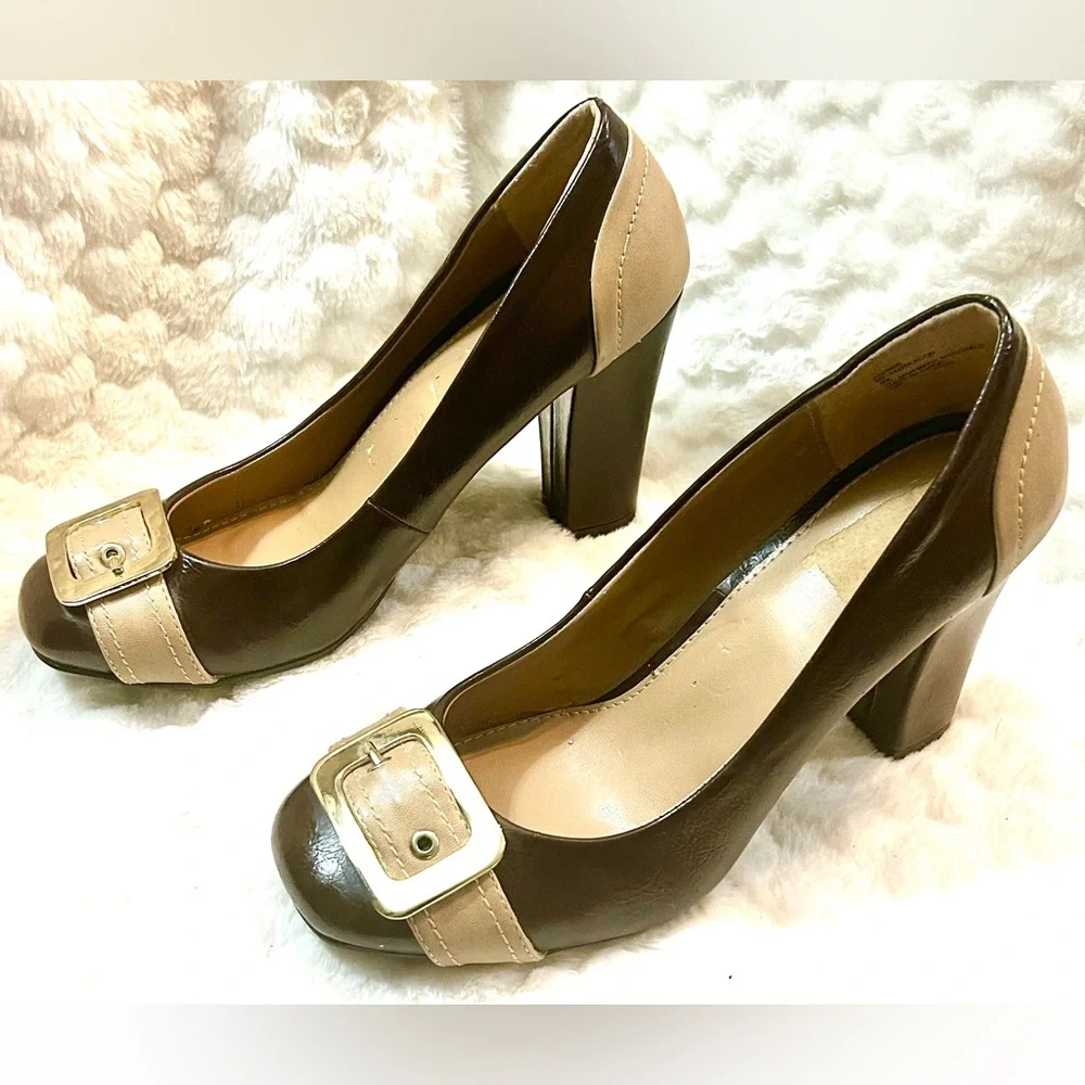 Vintage Rialto tan and brown round toe block heel women’s size 8M - Picture 2 of 11